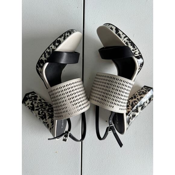 Calvin Klein Black and White Platform Heels Leather 9.5 - Picture 5 of 8